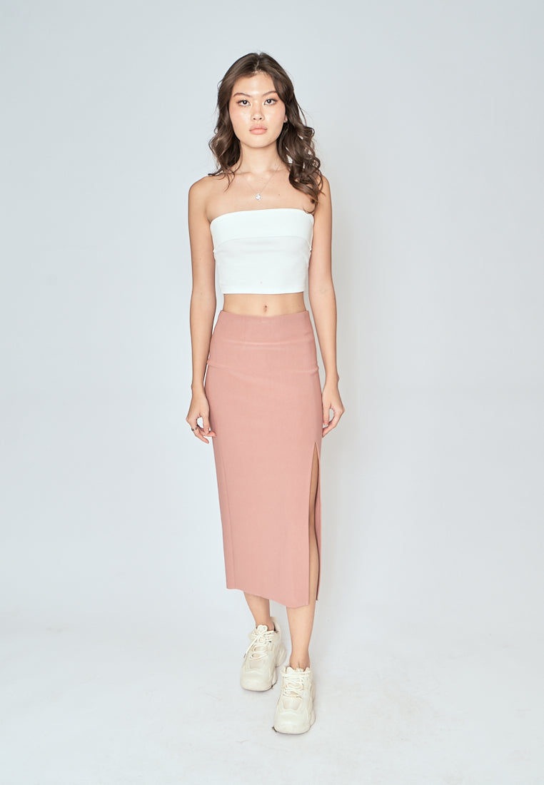 Kally Rose Pink Straight Cut Side Slit Midi Skirt