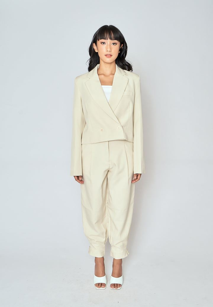 Cockey Beige Zipper Fly Pleated Casual Trouser Pants