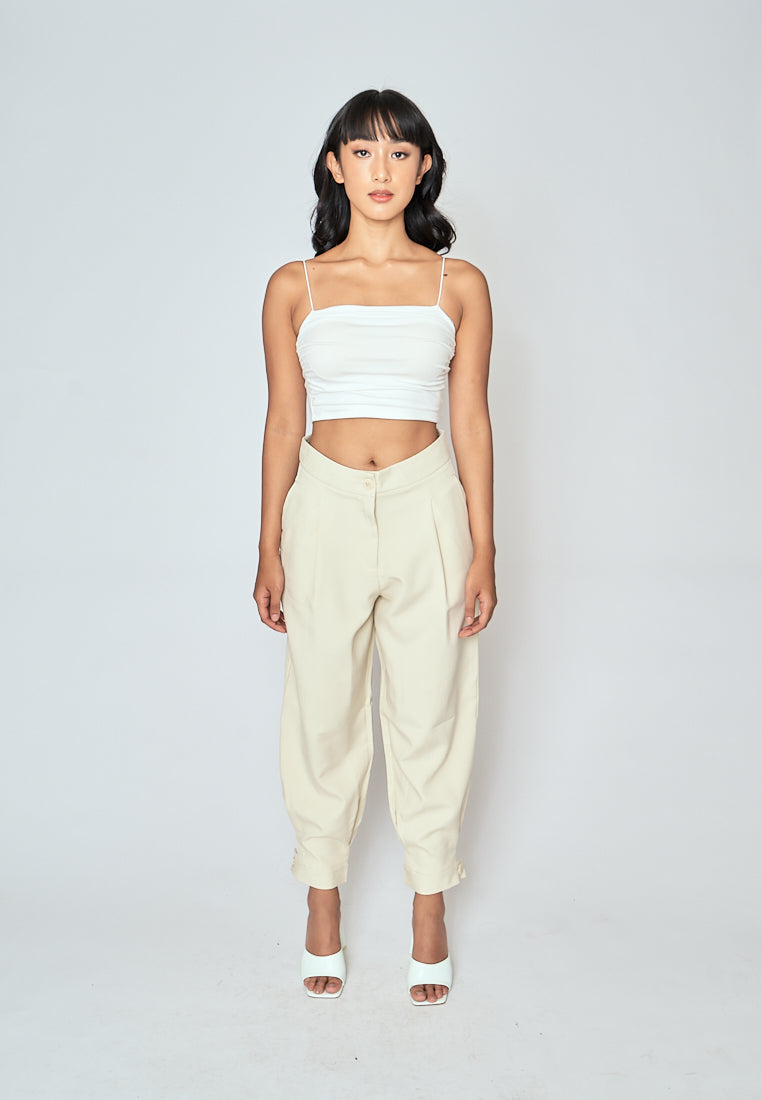 Cockey Beige Zipper Fly Pleated Casual Trouser Pants