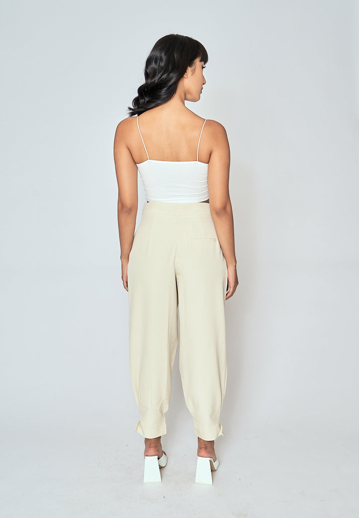 Cockey Beige Zipper Fly Pleated Casual Trouser Pants