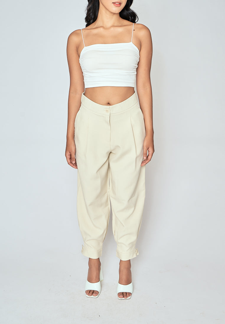 Cockey Beige Zipper Fly Pleated Casual Trouser Pants