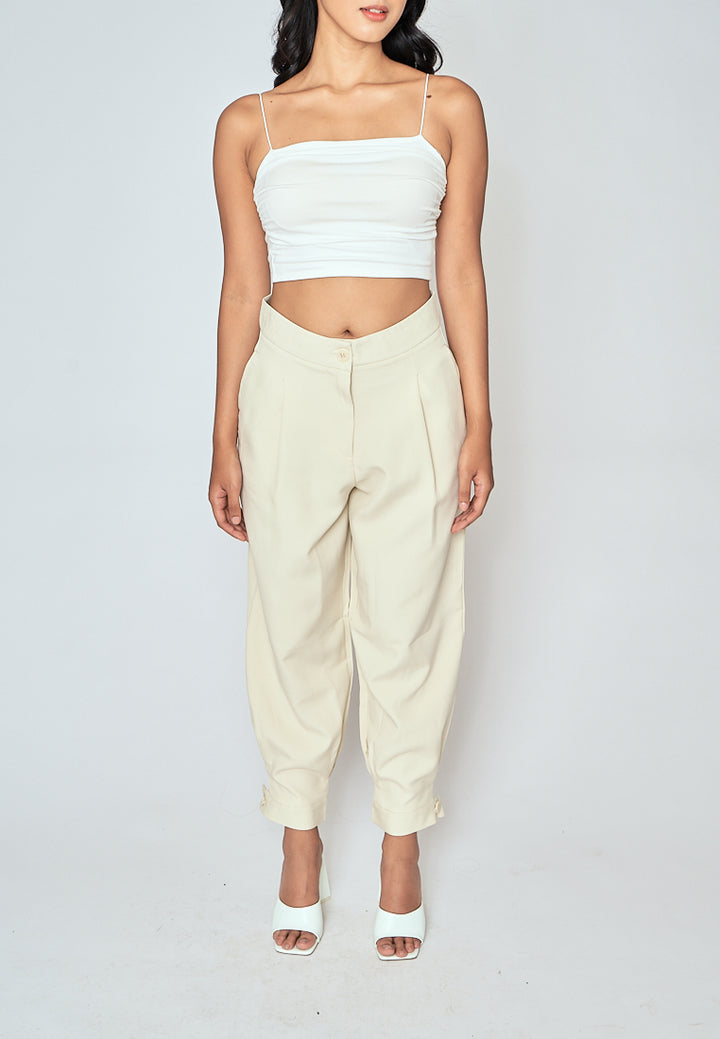 Cockey Beige Zipper Fly Pleated Casual Trouser Pants