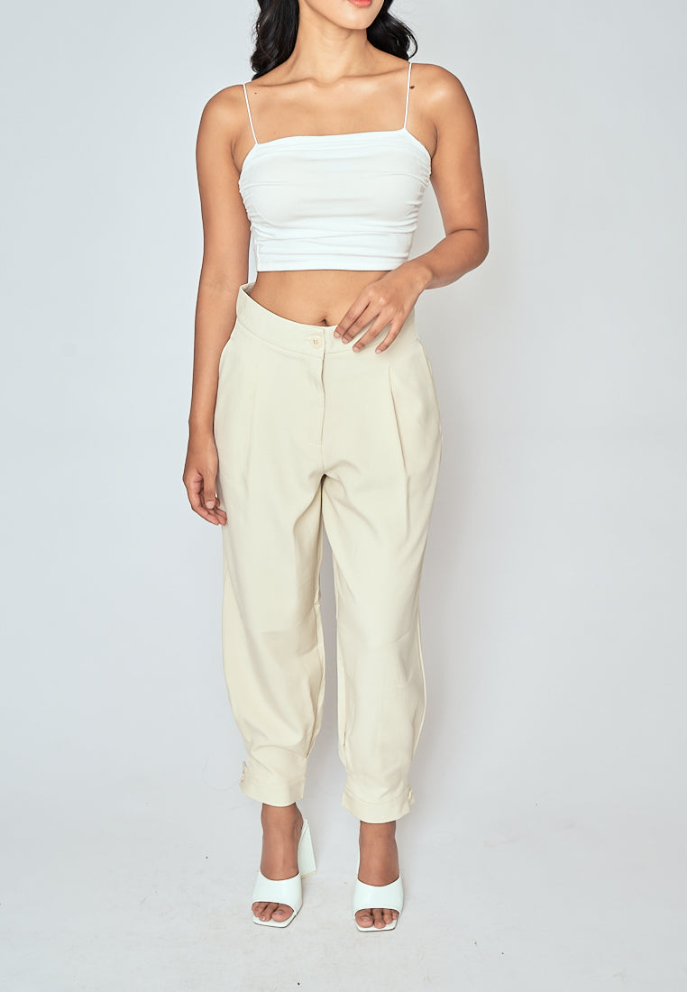 Cockey Beige Zipper Fly Pleated Casual Trouser Pants