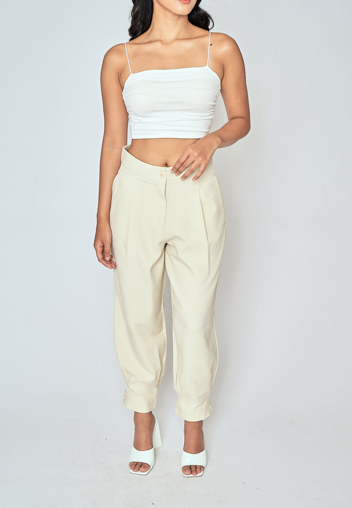 Cockey Beige Zipper Fly Pleated Casual Trouser Pants