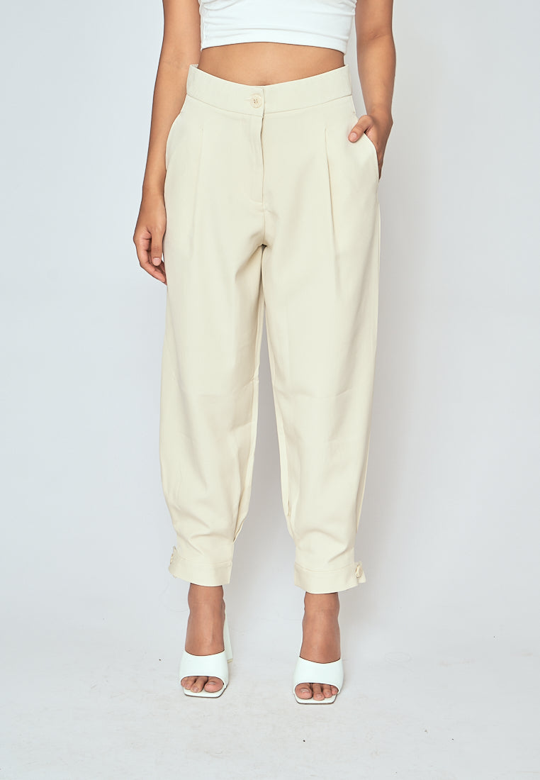 Cockey Beige Zipper Fly Pleated Casual Trouser Pants