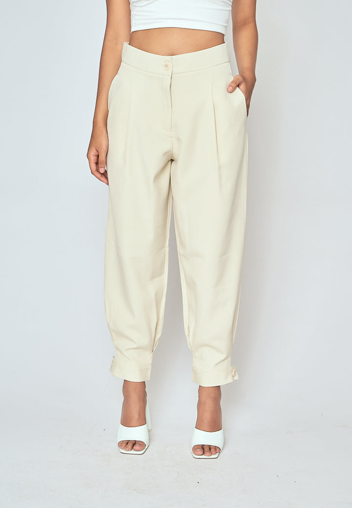 Cockey Beige Zipper Fly Pleated Casual Trouser Pants