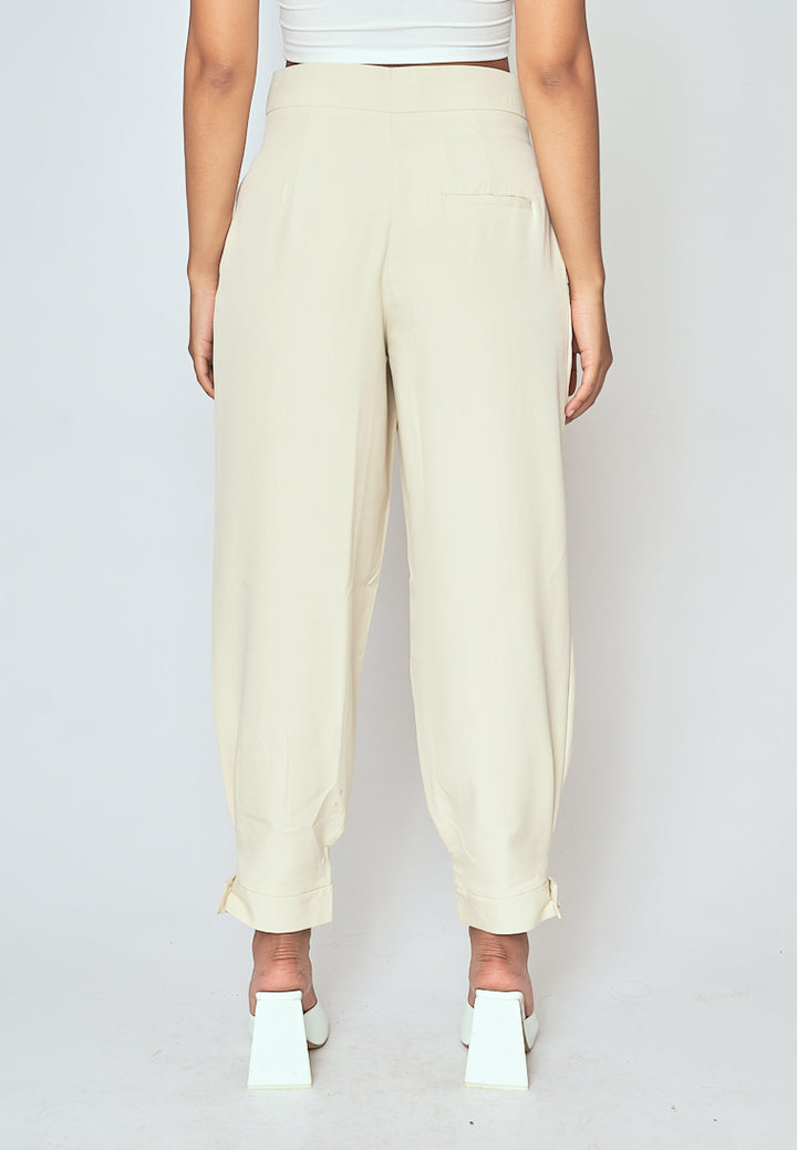 Cockey Beige Zipper Fly Pleated Casual Trouser Pants
