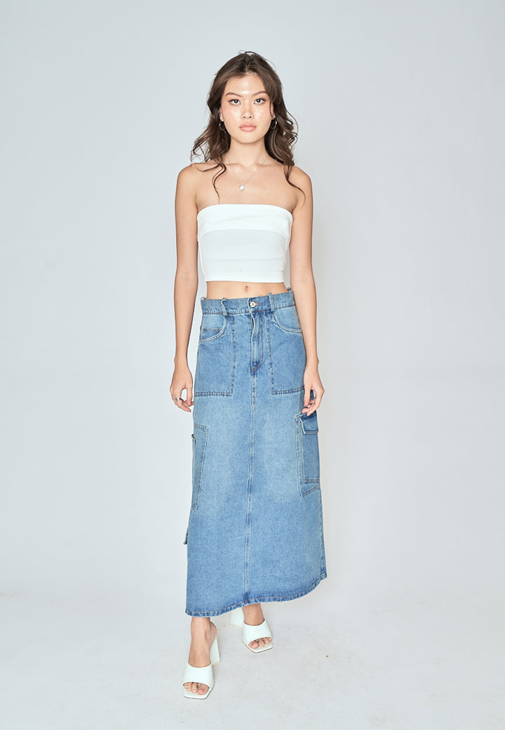 Nisha White Knitted Folded Neckline Tube Top