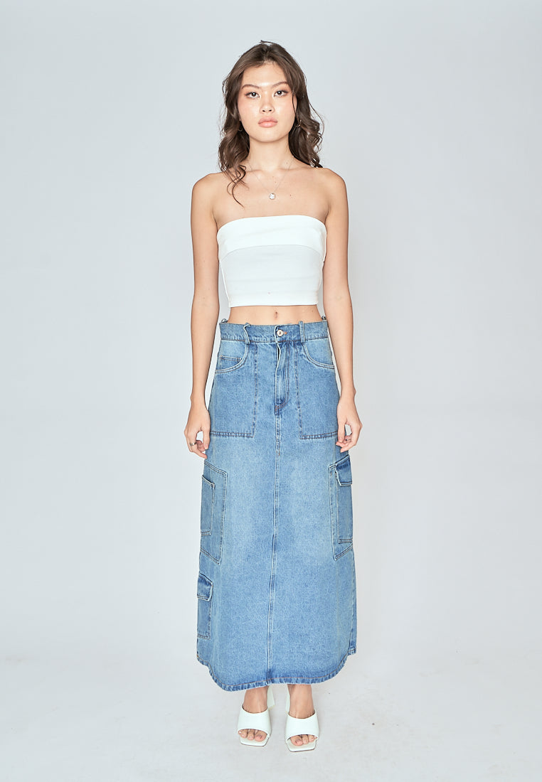 Nisha White Knitted Folded Neckline Tube Top