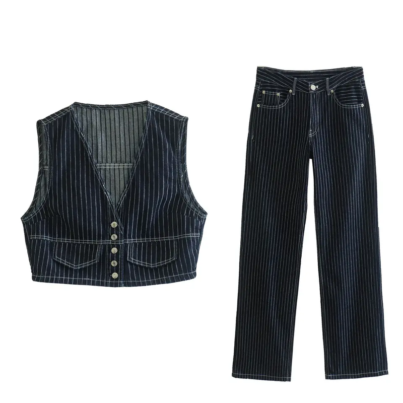 Kurt Blue Denim Striped Zipper Fly With Side Pockets Pants