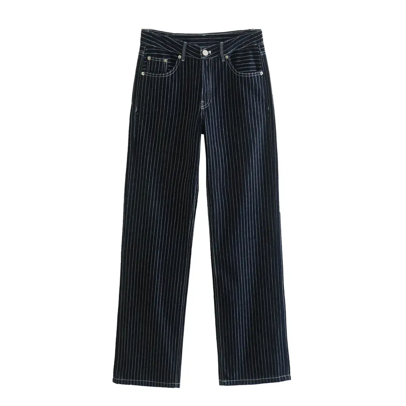 Kurt Blue Denim Striped Zipper Fly With Side Pockets Pants
