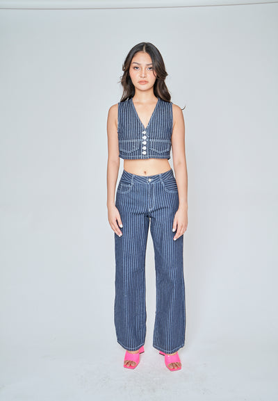 Kurt Blue Denim Striped Zipper Fly With Side Pockets Pants