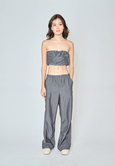 Beaumont Gray Elastic Waist Side Pockets Straight Cut Pants