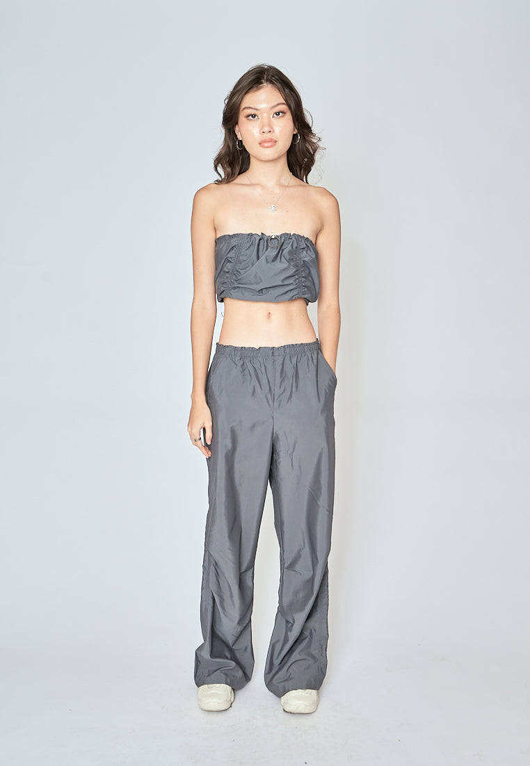Beaumont Gray Elastic Waist Side Pockets Straight Cut Pants