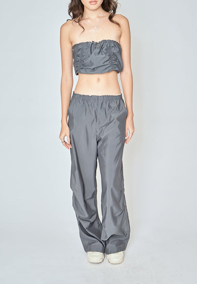Beaumont Gray Elastic Waist Side Pockets Straight Cut Pants