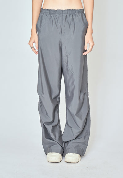 Beaumont Gray Elastic Waist Side Pockets Straight Cut Pants