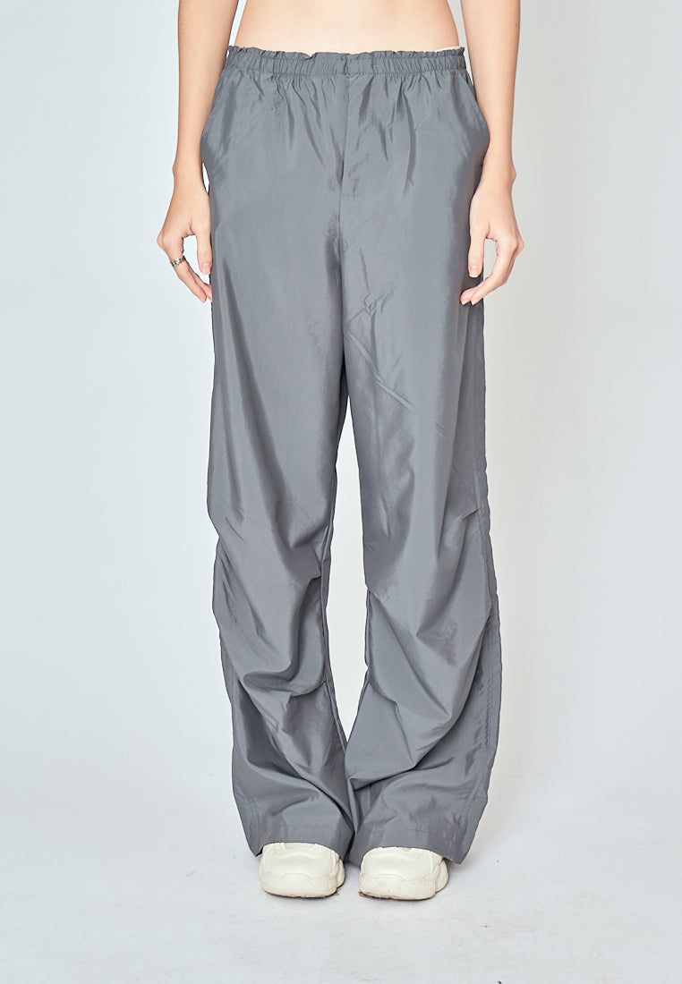 Beaumont Gray Elastic Waist Side Pockets Straight Cut Pants