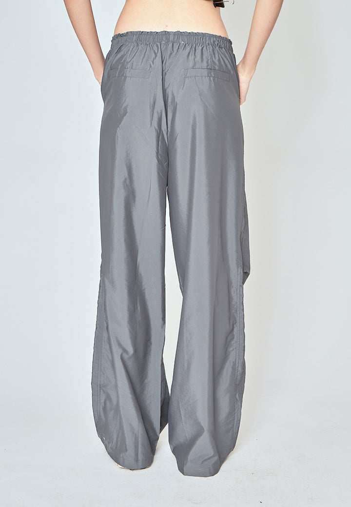 Beaumont Gray Elastic Waist Side Pockets Straight Cut Pants