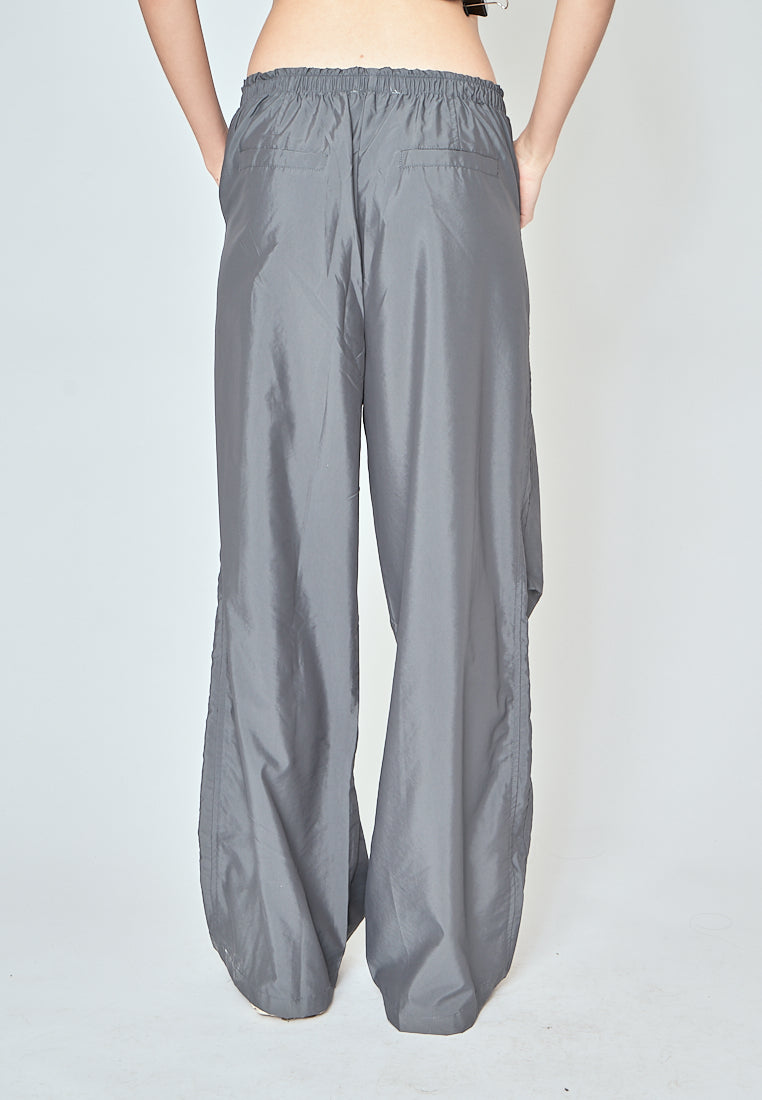 Beaumont Gray Elastic Waist Side Pockets Straight Cut Pants
