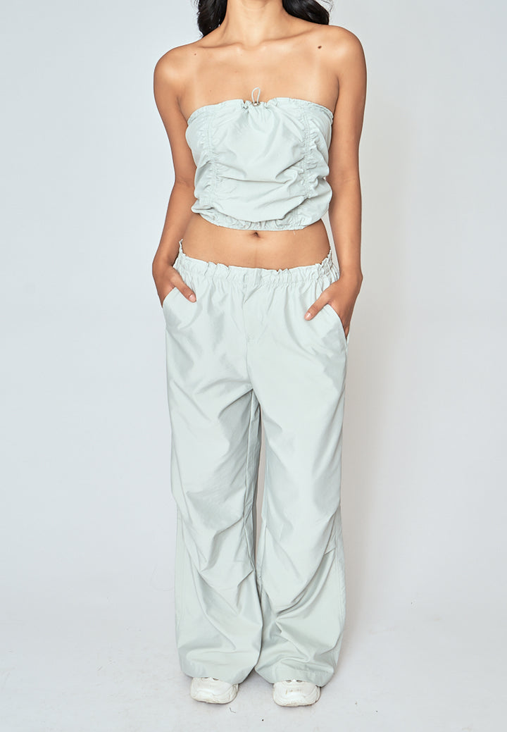 Beaumont Ash Green Elastic Waist Side Pockets Straight Cut Pants