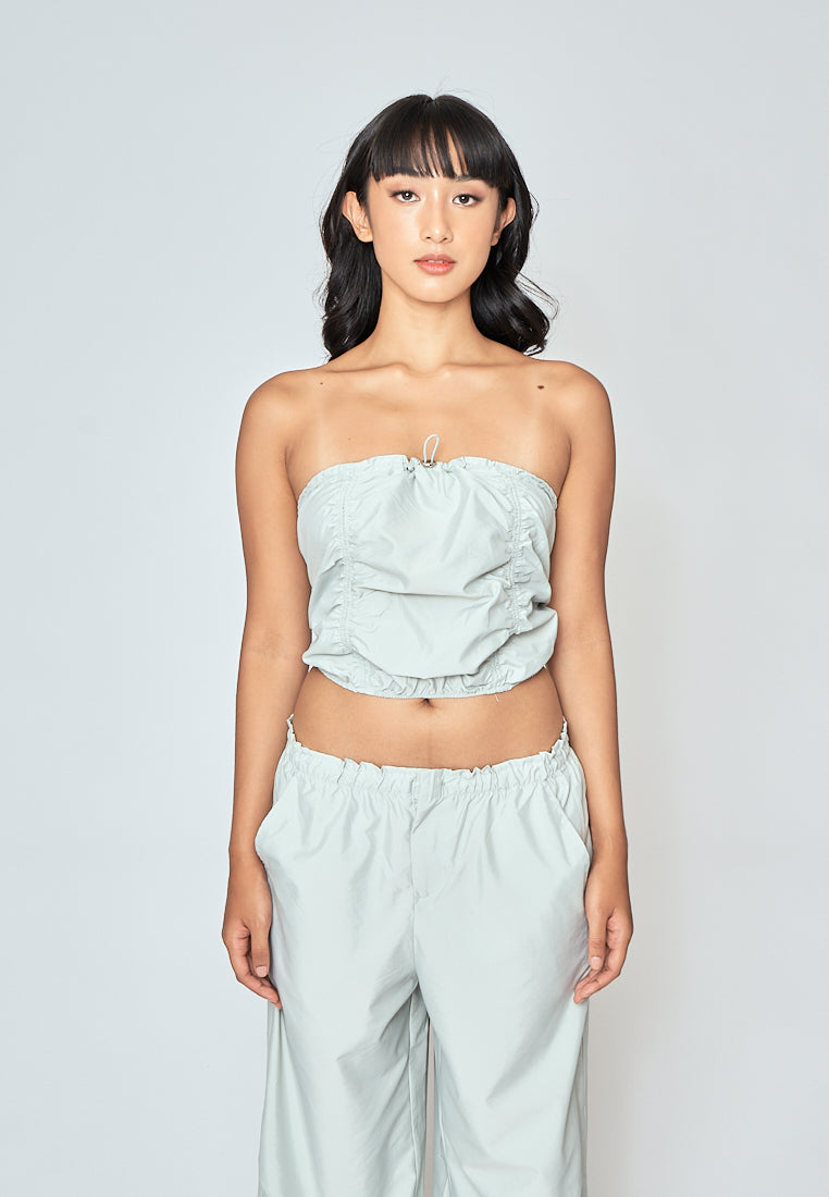 Etienne Ash Green Ruched Front Elastic Hem Tube Top
