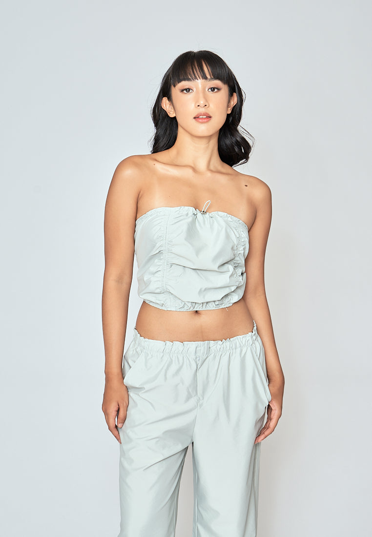 Etienne Ash Green Ruched Front Elastic Hem Tube Top