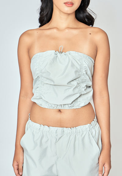 Etienne Ash Green Ruched Front Elastic Hem Tube Top