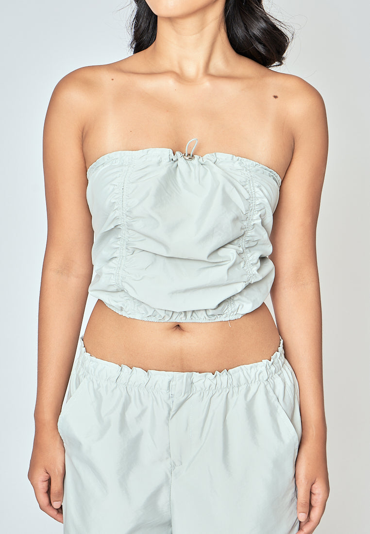 Etienne Ash Green Ruched Front Elastic Hem Tube Top