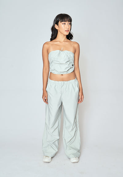 Etienne Ash Green Ruched Front Elastic Hem Tube Top