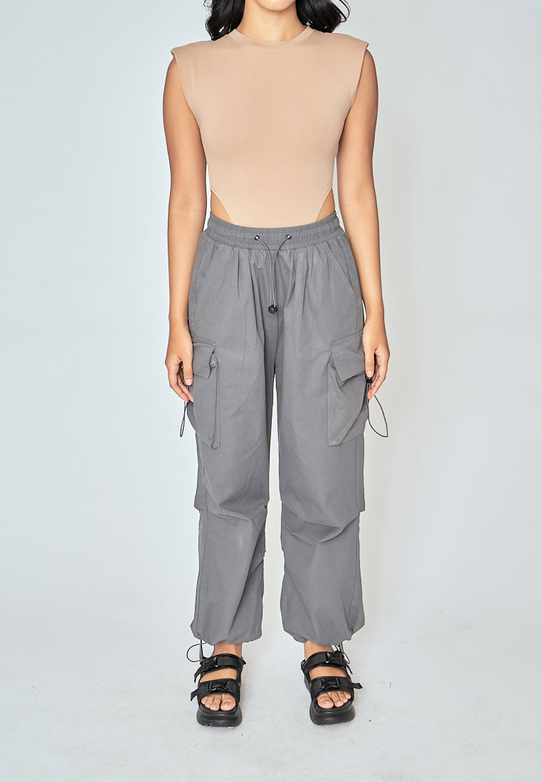 Gaea Khaki Crew Neck Sleeveless Bodysuit