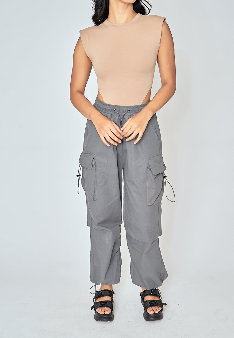 Gaea Khaki Crew Neck Sleeveless Bodysuit