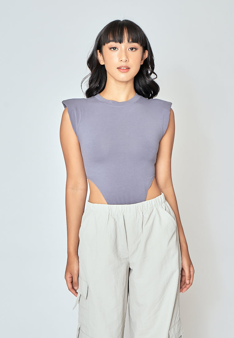 Gaea Ash Blue Crew Neck Sleeveless Bodysuit