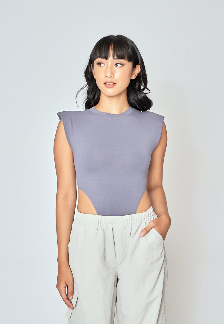 Gaea Ash Blue Crew Neck Sleeveless Bodysuit