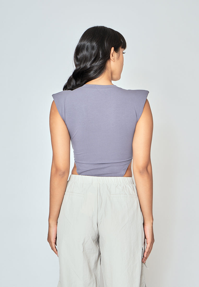 Gaea Ash Blue Crew Neck Sleeveless Bodysuit