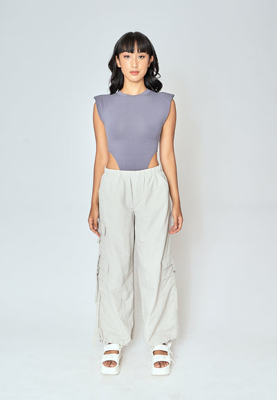 Gaea Ash Blue Crew Neck Sleeveless Bodysuit