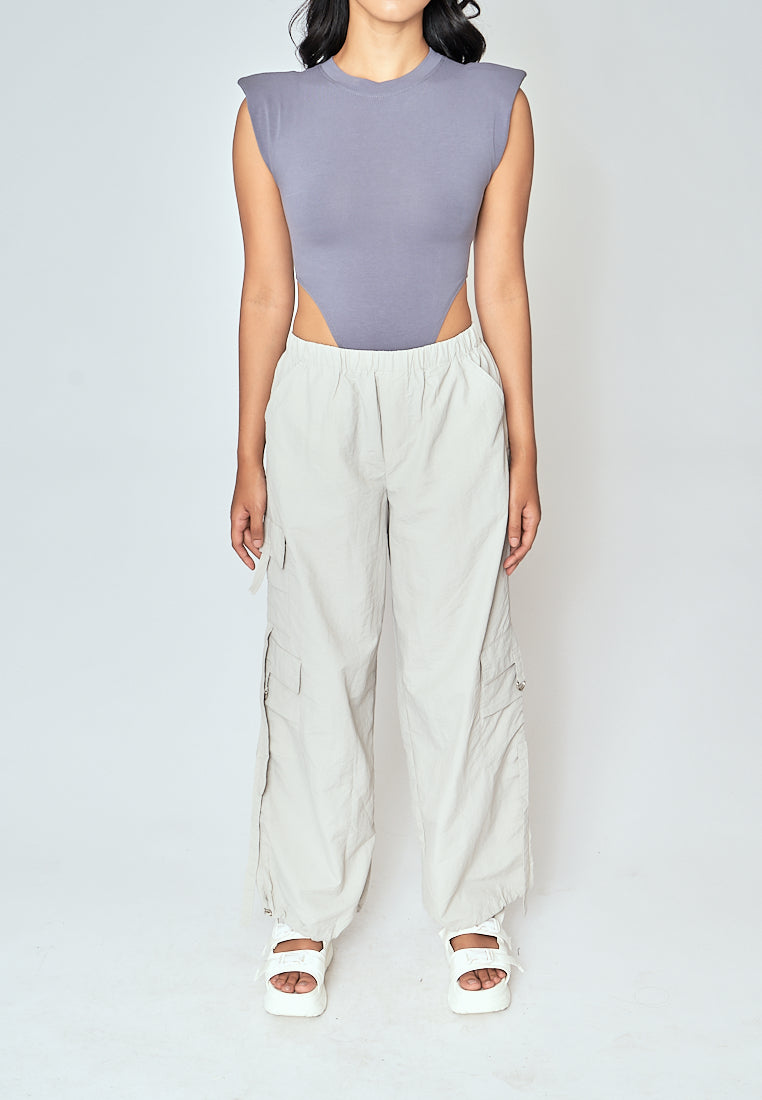 Gaea Ash Blue Crew Neck Sleeveless Bodysuit