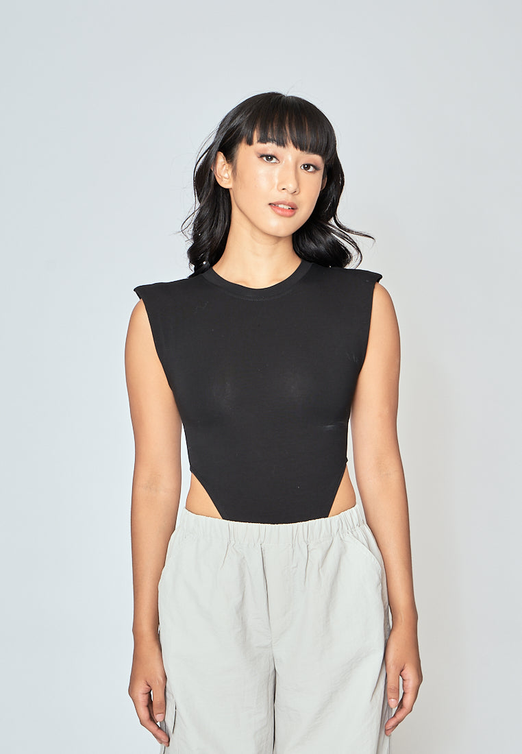 Gaea Black Crew Neck Sleeveless Bodysuit