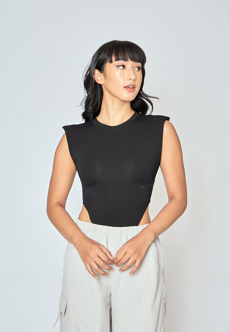 Gaea Black Crew Neck Sleeveless Bodysuit