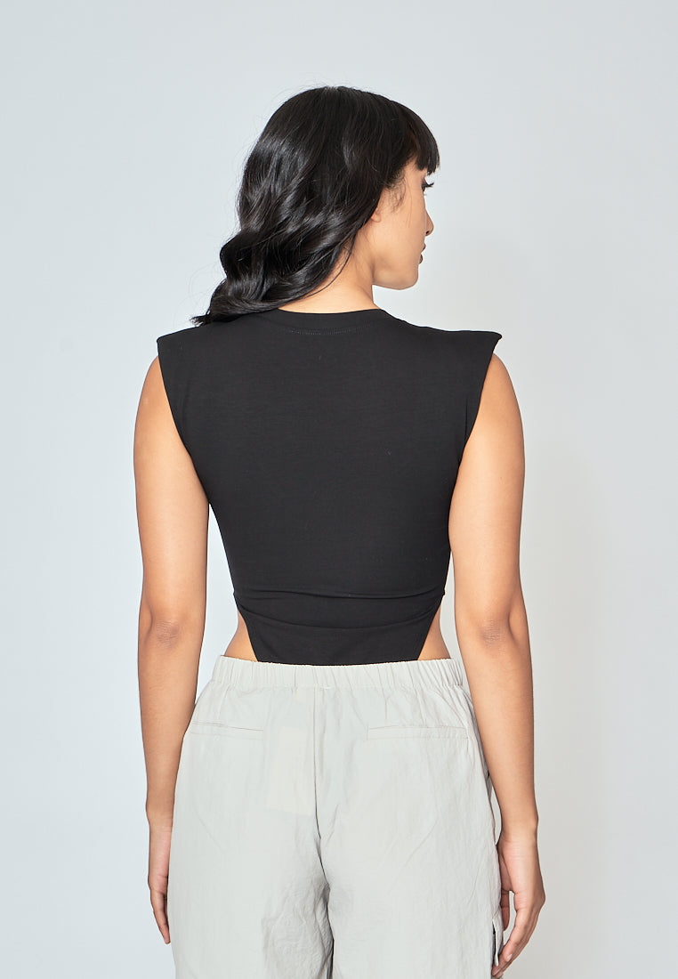 Gaea Black Crew Neck Sleeveless Bodysuit