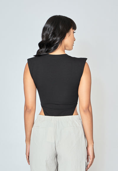 Gaea Black Crew Neck Sleeveless Bodysuit