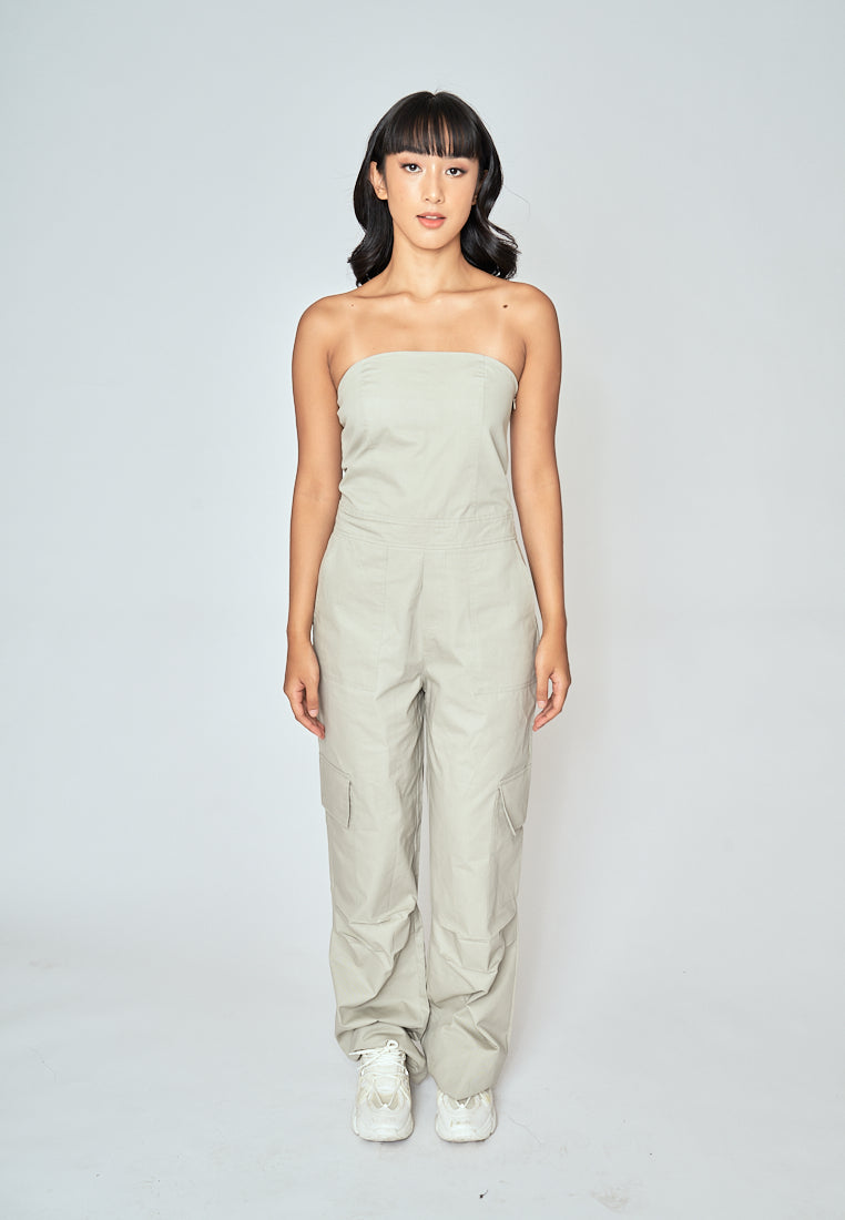 Jameson Gray Sleeveless Side Zipper with Pockets Tube Jumpsuit