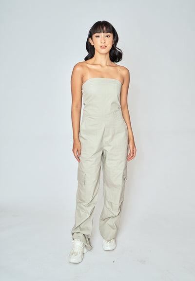 Jameson Gray Sleeveless Side Zipper with Pockets Tube Jumpsuit