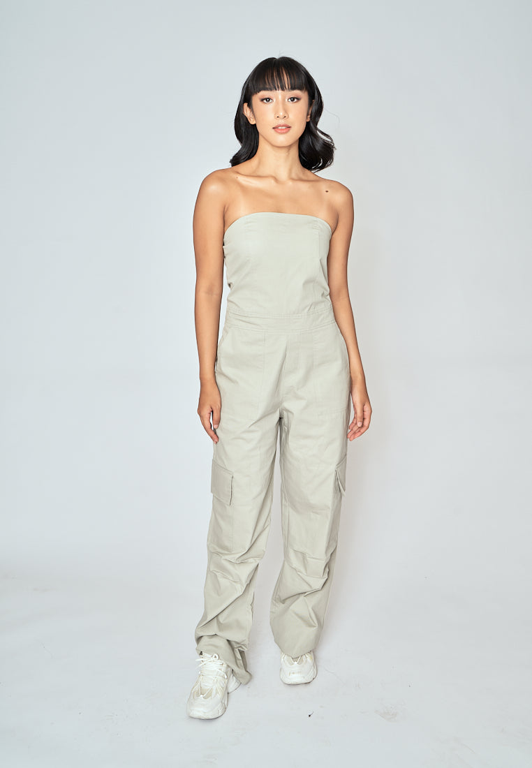 Jameson Gray Sleeveless Side Zipper with Pockets Tube Jumpsuit