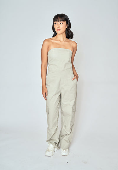 Jameson Gray Sleeveless Side Zipper with Pockets Tube Jumpsuit