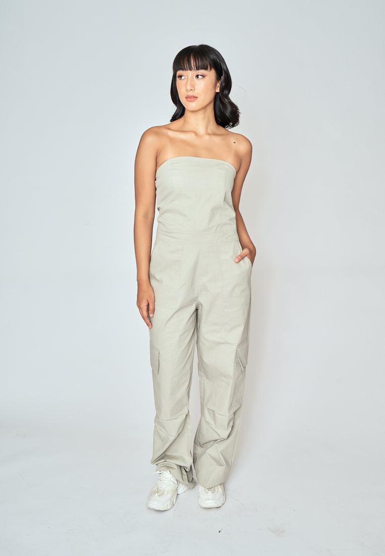 Jameson Gray Sleeveless Side Zipper with Pockets Tube Jumpsuit