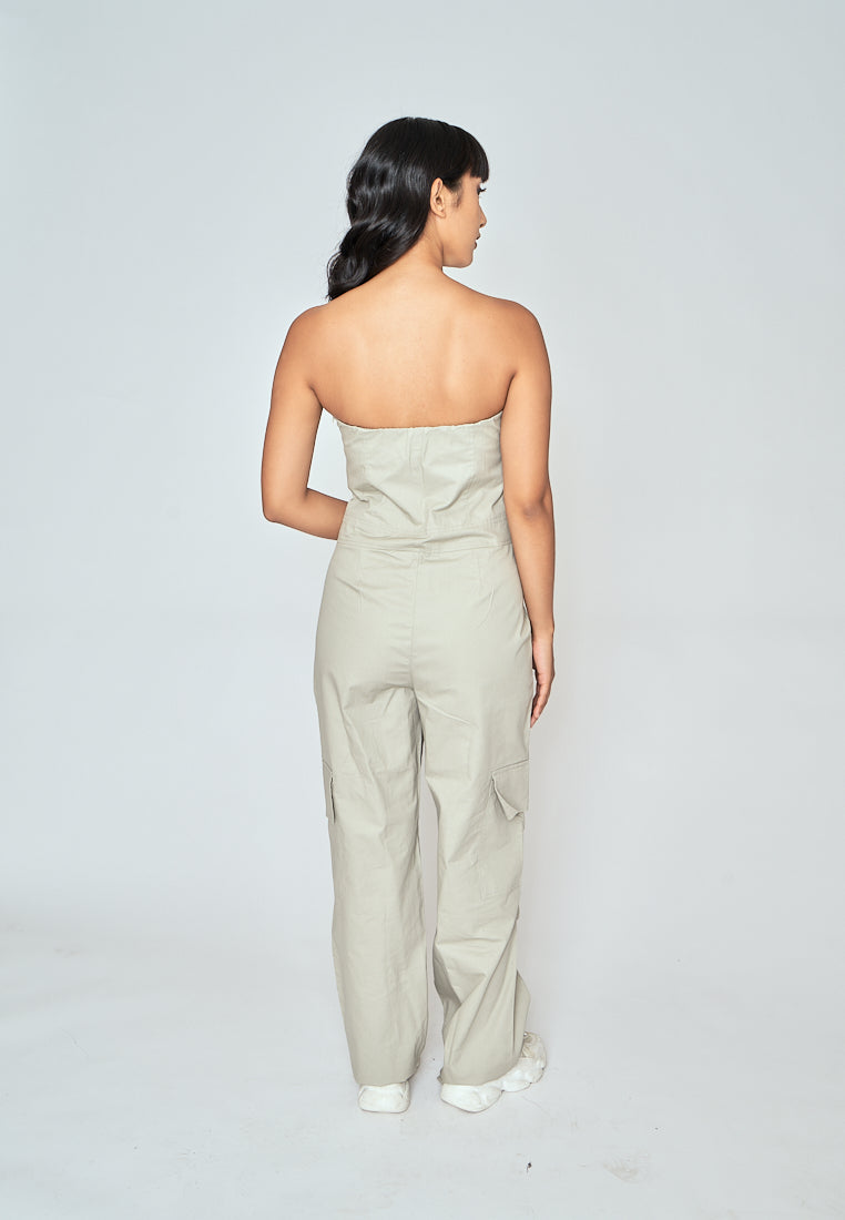 Jameson Gray Sleeveless Side Zipper with Pockets Tube Jumpsuit