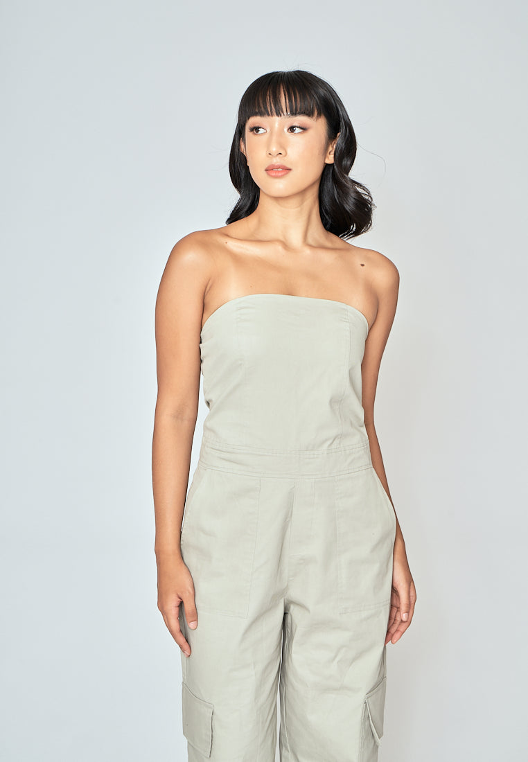Jameson Gray Sleeveless Side Zipper with Pockets Tube Jumpsuit