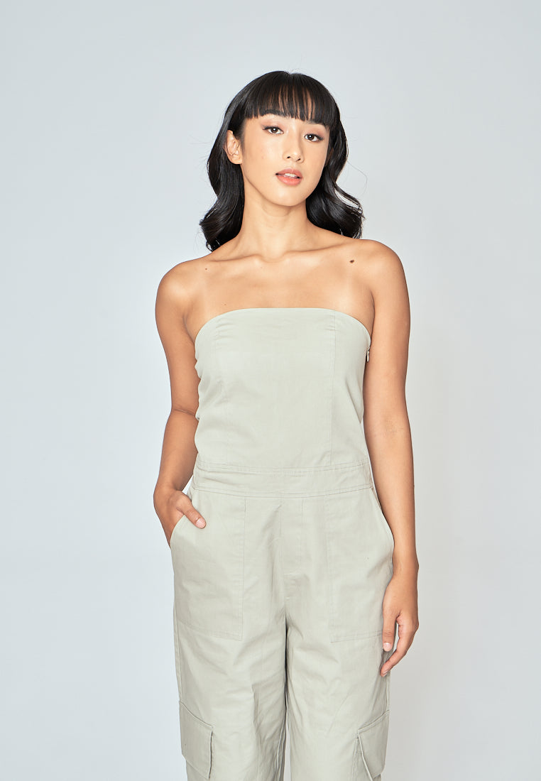 Jameson Gray Sleeveless Side Zipper with Pockets Tube Jumpsuit