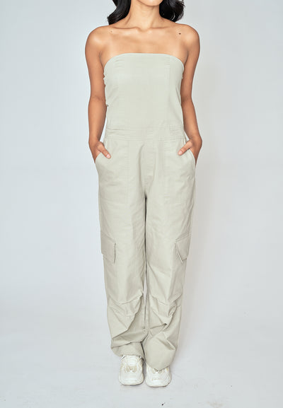 Jameson Gray Sleeveless Side Zipper with Pockets Tube Jumpsuit