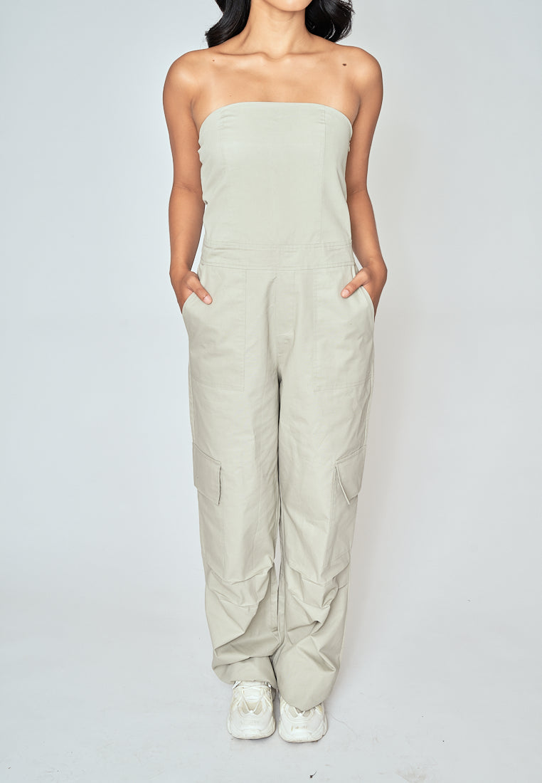 Jameson Gray Sleeveless Side Zipper with Pockets Tube Jumpsuit